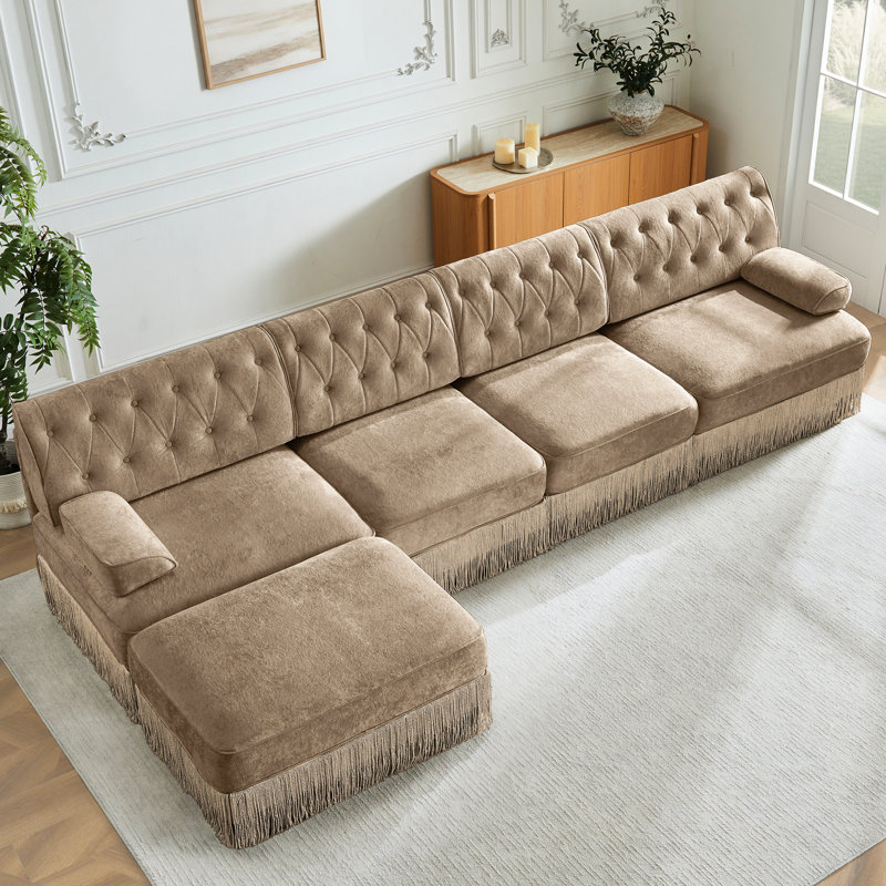 L 135 po, chameau, velours, style, jupe à pampille, salons, ergonomique, jupe à 4 sièges, chambre à coucher, espaces, modulaire