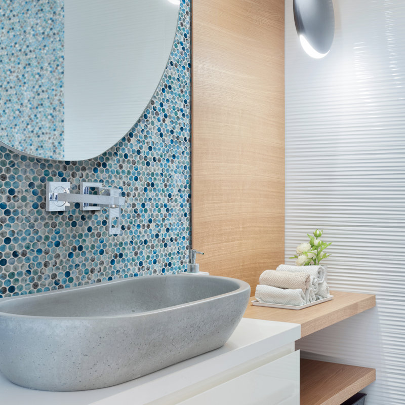 Onix Penny Round Kara Blue Glass Mosaic