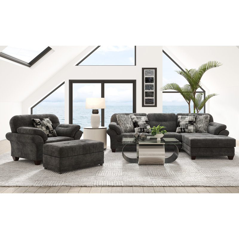 Canapé et méridienne modulaires faisant face à la droite de 125 po de large Dabriel, Gris