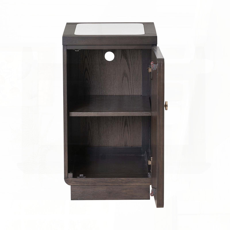 Table d'appoint transitionnelle avec plateau en pierre de quartz et port USB - Noyer foncé