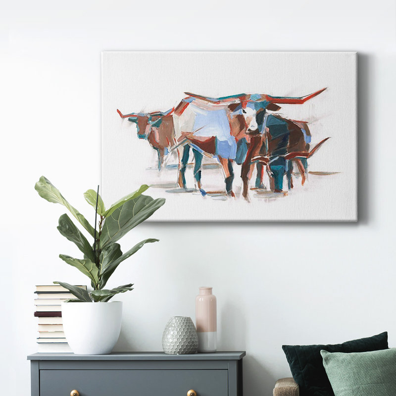 Modern Longhorns II - Imprimé, H 40 po x l 60 po x P 1 po