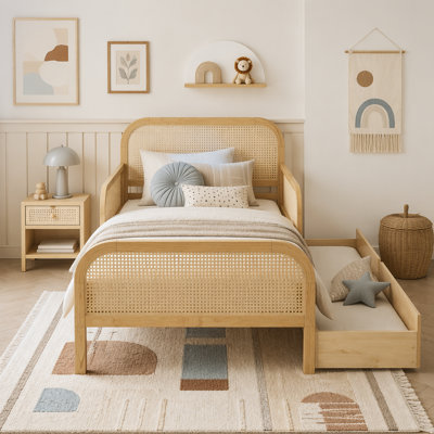 Rattan Platform Bed with Headboard, Footboard, and Storage Drawers