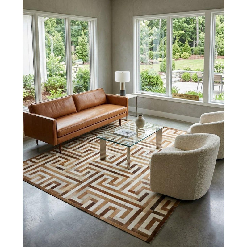 Tapis beige moderne en similicuir 8X10, Rectangle 8 pi x 10 pi
