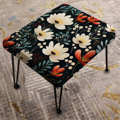 Meadow White And Red Floral Pattern - Floral Rectangle Ottoman