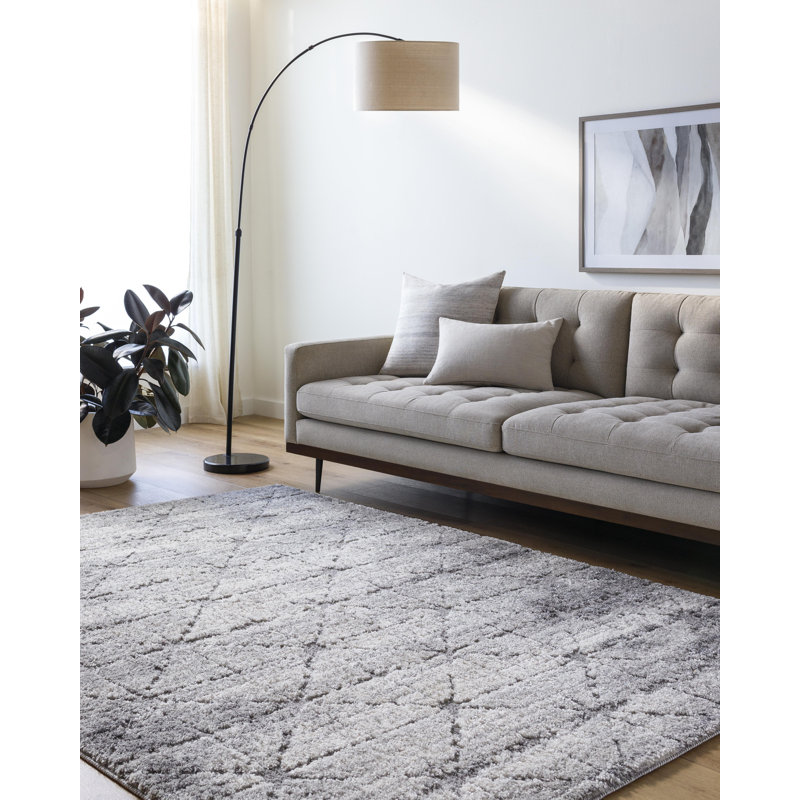 Tapis gris à motif géométrique Yannet, Rectangle 2 pi x 2 pi 11 po
