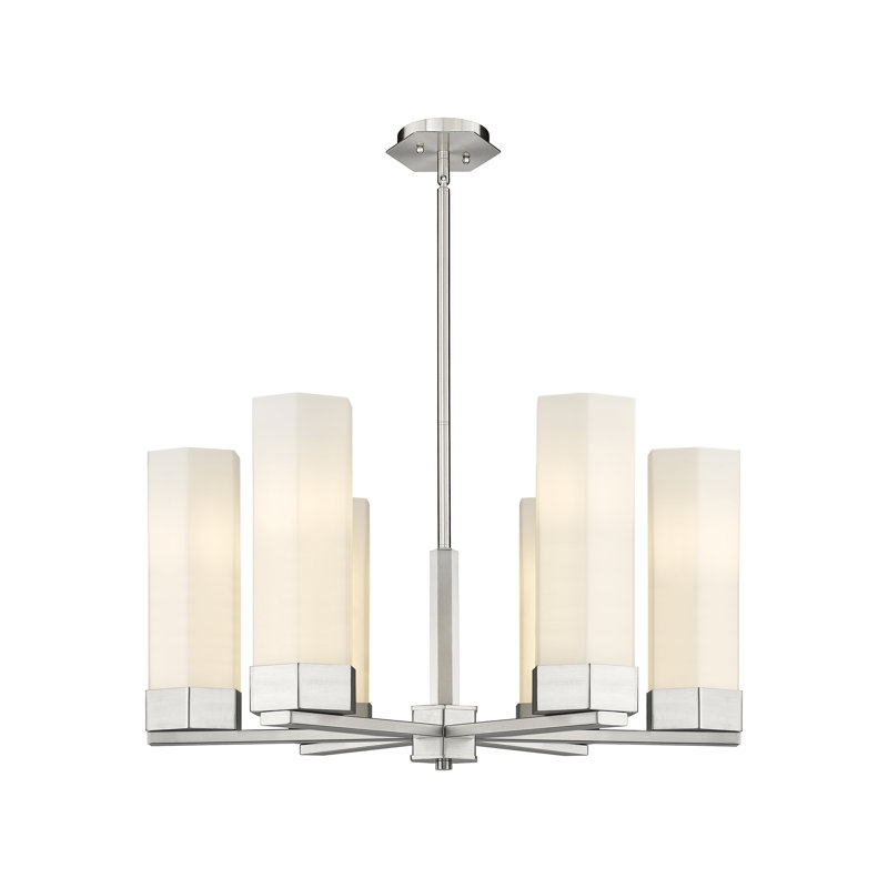 Lustre suspendu 6 lumières 14 po Claverack, Blanc mat, Nickel satiné