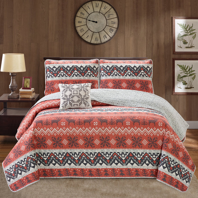 Polyester Chevron / Zig Zag Quilt, Twin Quilt + 1 Sham + 1 Throw Pillow