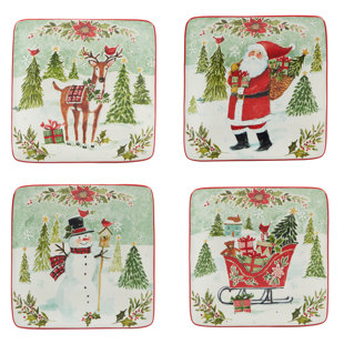 Winter Wonder Lane 9 Holiday Trees Scalloped Ceramic Pie Plate