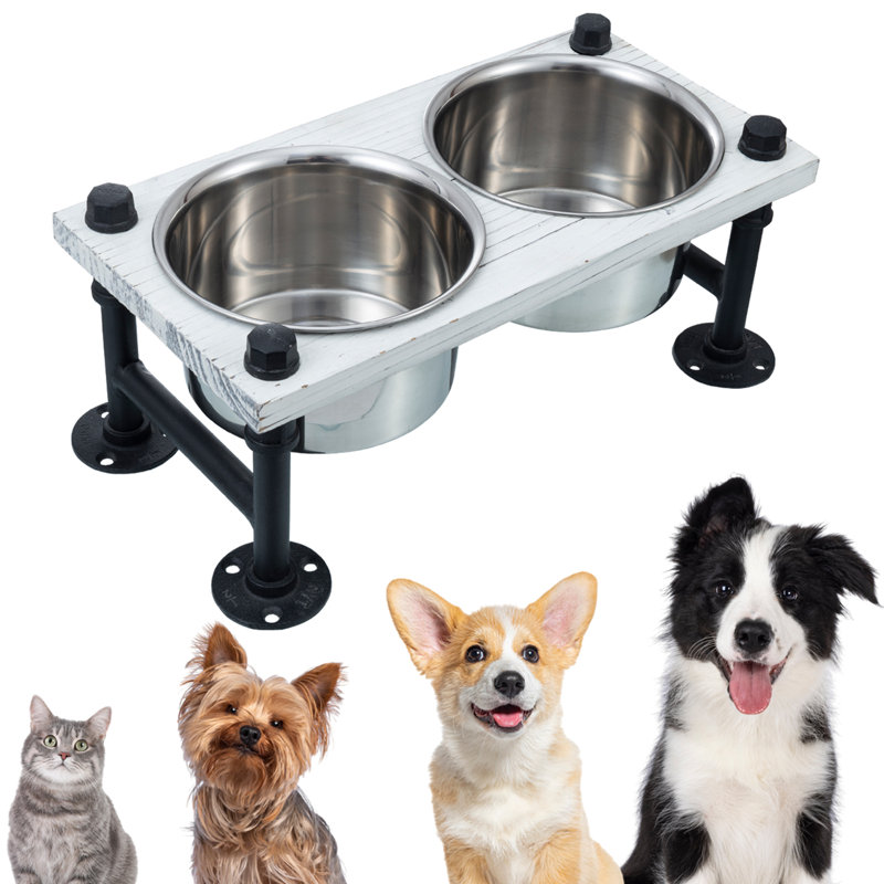Mangeoire en bois pour chien, Blanc / noir