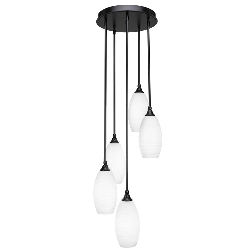 Empire 5 Light Stem Hung Cluster Pendalier Shown In Matte Black Finish With 5.5” White Matrix Glass