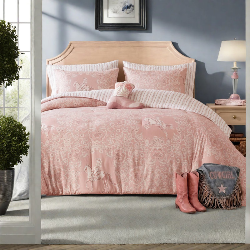 Pink Western Cowgirl Bedding Sets, Twin/Twin XL Microfiber Set for Bedroom