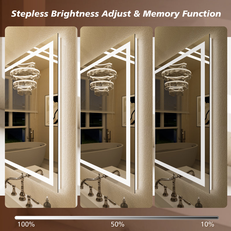 Led Backlit Frameless Lighted Bathroom Mirror Wall Mirror Dimmable Anti-fog, 77" x 36"