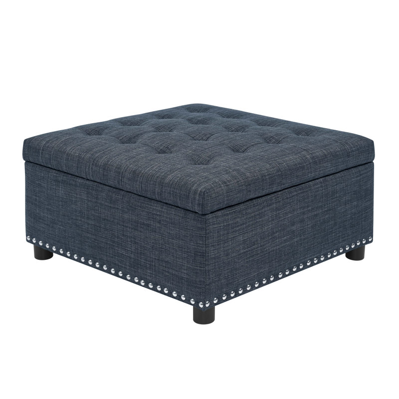Audel Upholstered Ottoman, Dark Blue Linen