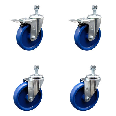 5 Inch Solid Polyurethane Swivel 12mm Stem Caster Set 2 Total Lock Brake SCC