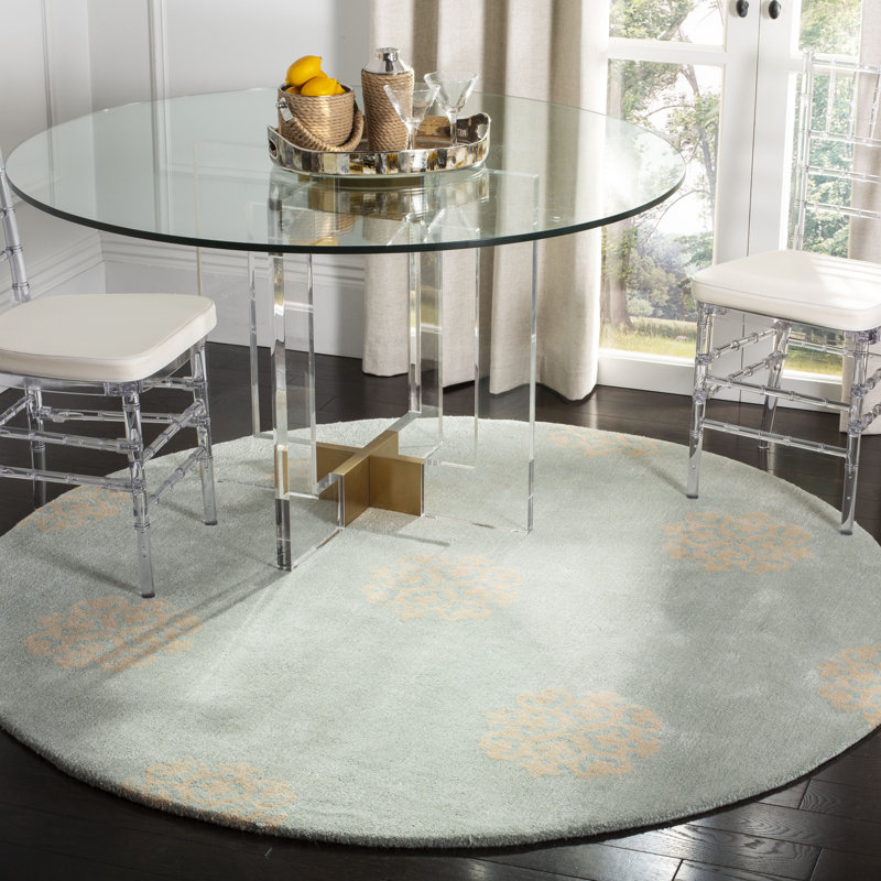 Steve Hand Tufted Wool/Viscose Geometric Rug in Turquoise/Yellow, Round 6'