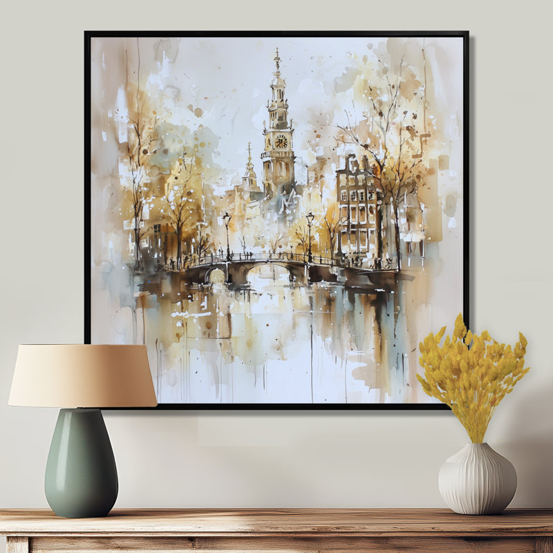 Watercolor Amsterdam Soft Dreamy Architecture I - Amsterdam Wall Art Living Room, H 30 po x l 30 po, Noir