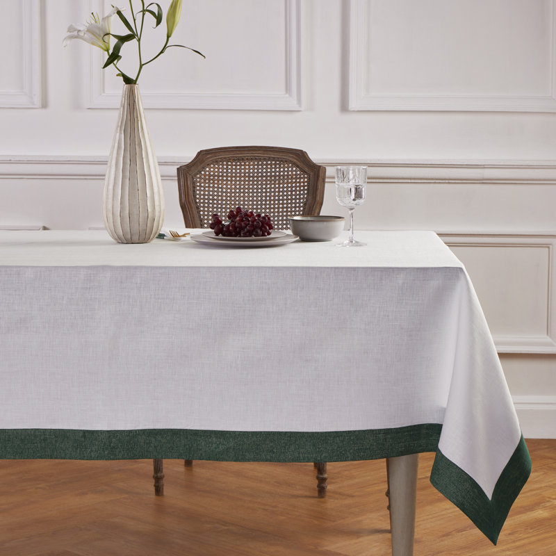 Festive Edge Tablecloth, White/Natural Shimmer Border, 90" x 60"