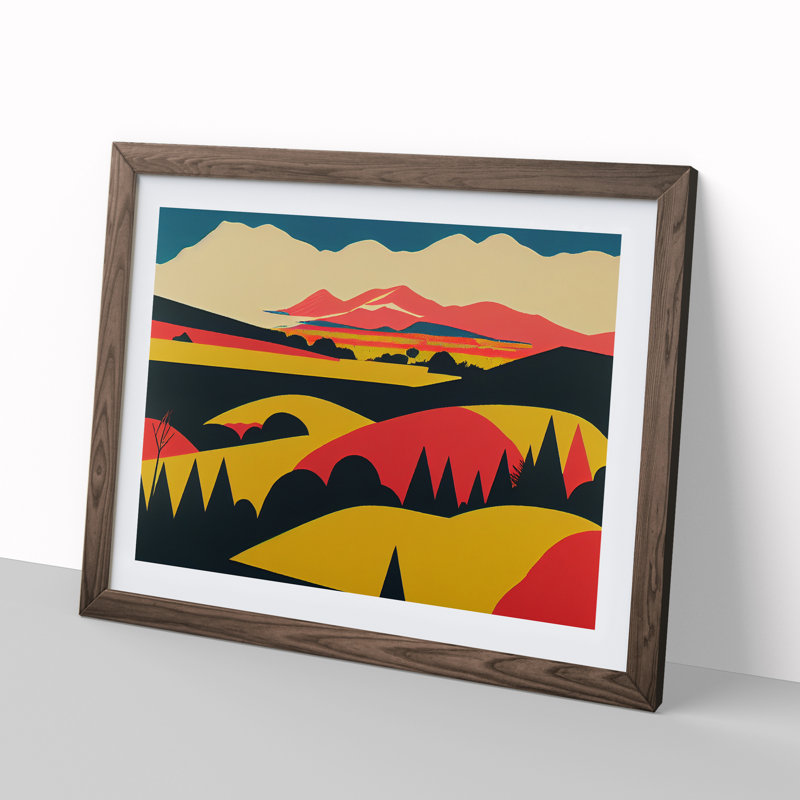 Pop Meadow Landscape Vol.1 Abstract - Single Picture Frame Print, Walnut