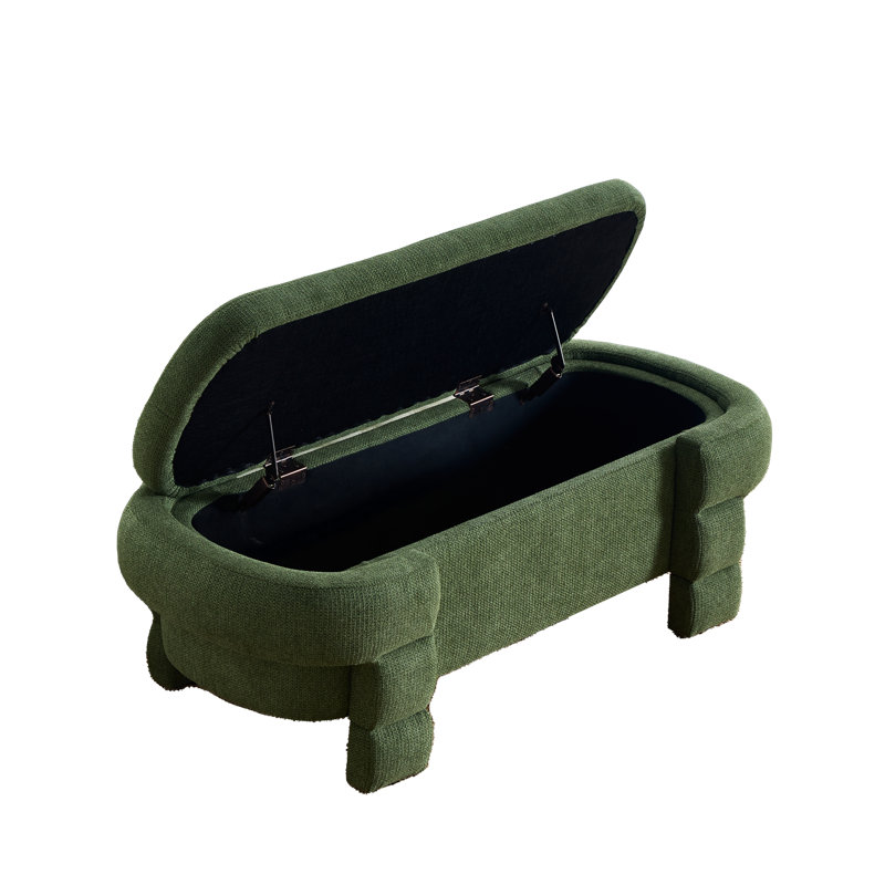 Grand pouf de rangement, banc moderne en bois chenille de 124 cm pour la maison, Vert