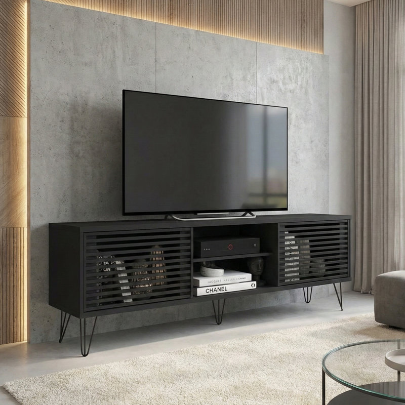 Patmos Modern TV, Media Console, Entertainment Center for TVs up to 70", Black