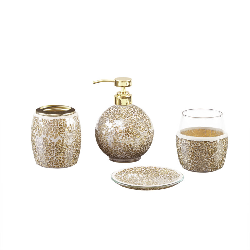  Mosaic 4 Piece Bath Accessory Set, Gold