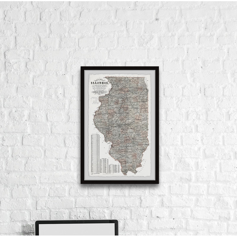 Carte détaillée de l'État de l'Illinois - impression encadrée, H 30 po x l 20 po x P 1,5 po