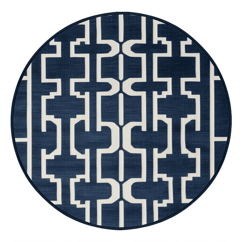 Tapis gris en treillis lavable à la machine, Rond 6 pi