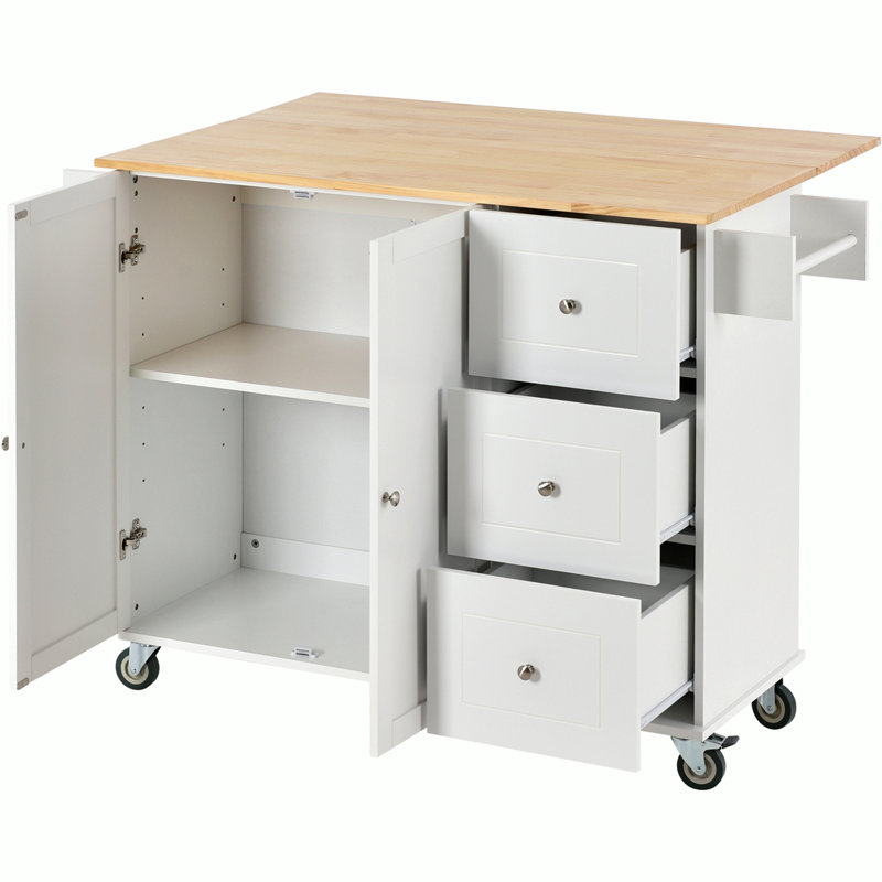 Groningen Solid Wood Top Kitchen Island, White