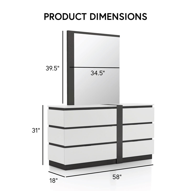 Arakawa 58"W 6-Drawer Dresser with Mirror Set