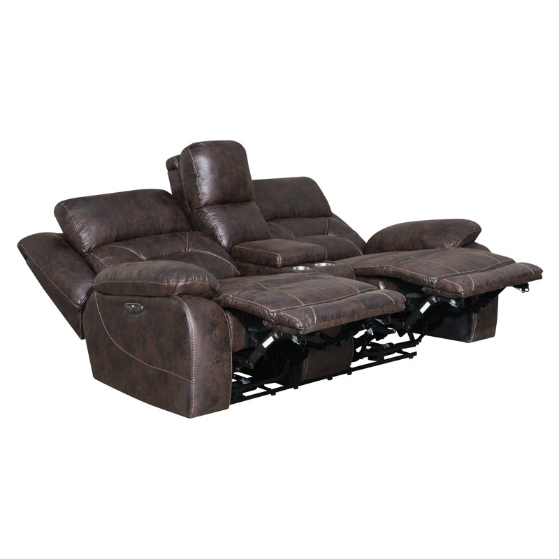 Aprill Upholstered 86'' Reclining Sofa, Brown Faux Faux leather