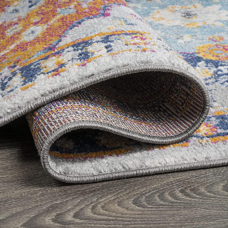 Kirman Bohemian Medallion Light Gray/Blue/Orange Rug, Runner 2' X 8'