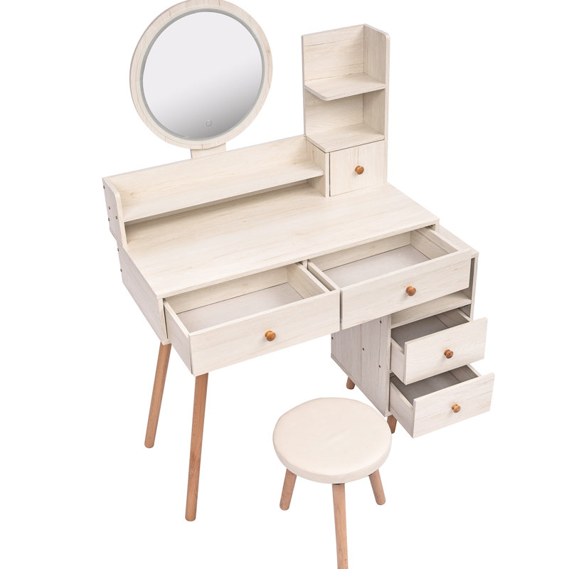 Elegant Vanity Table With Led Mirror & Drawers - Fashionable, Quality Build  L31.5"-43.2"X W15.8" X H48.1"