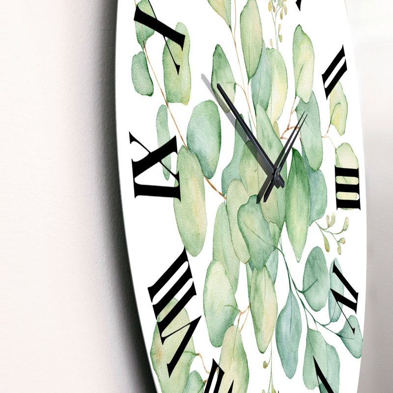 Bouquet d'eucalyptus vert sur blanc - Horloge murale traditionnelle, Petit