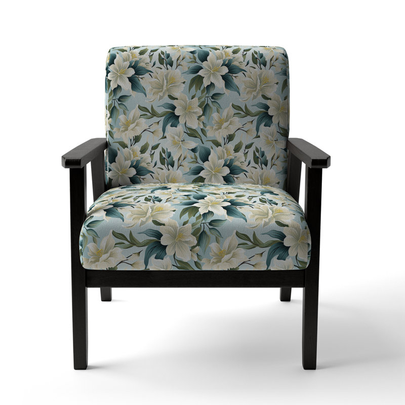 Coastal Neutrals Tropical Pattern - Upholstered Coastal Arm Chair, Tropical Leaves Accent Chair