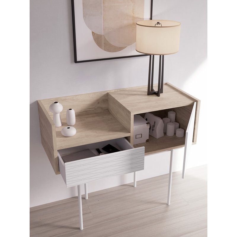 Gad 98cm Console Table, White, Light Oak/White, 84cm x 98cm x 42cm