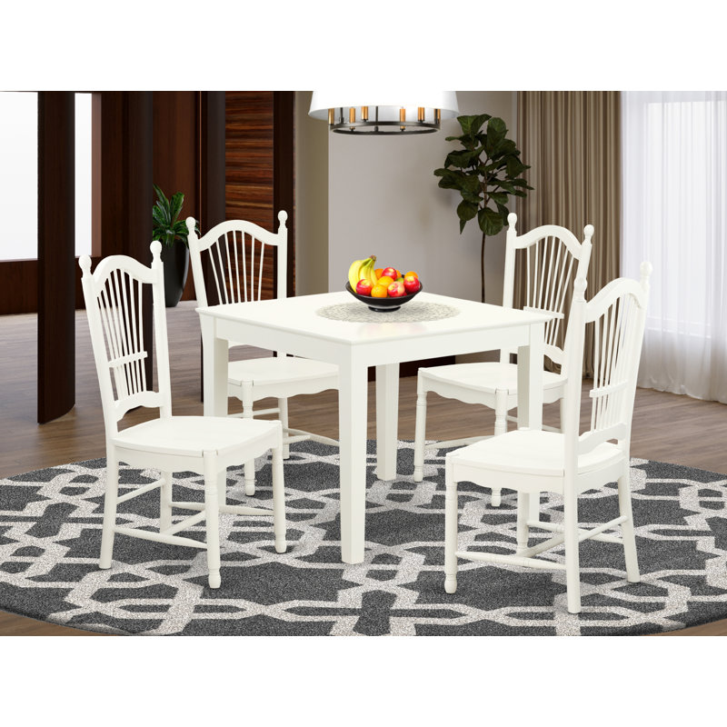 5 Piece Dining Room Table Set Includes a Square Kitchen Table and 4 Dining Chairs, Linen White, 5 Pieces: 1 Table, 4 Chairs