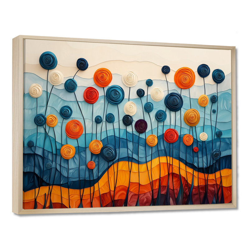 Fantaisie champ de fleurs de renoncule III - Renoncule, art mural, H 34 po x l 44 po, Cadre argenté flottant