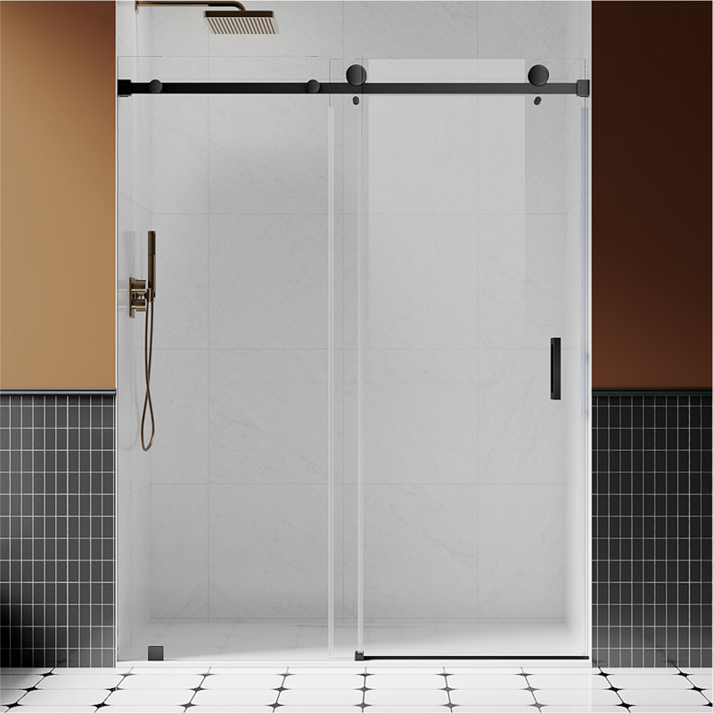 UKS05 51 in. to 55 in. x 76 in. H Frameless Sliding Shower Door in Matte Black with 3/8 in. (10mm) Clear Glass, Matte Black