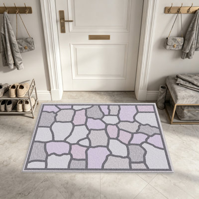 Tapis lilas en mosaïque de pierre pour le salon, doux et confortable, convient à toutes les saisons, facile à entretenir, tapis de sol intérieur lavable à la machine, sous la table de ferme convenant à la chambre à coucher, à la salle à manger, au bureau, au patio, au balcon, à la décoration intérieure