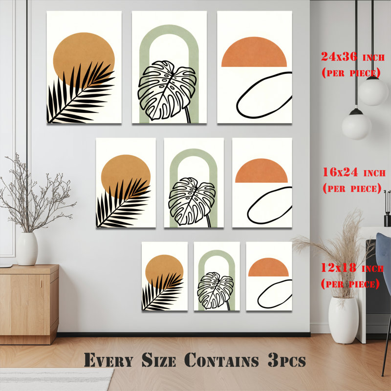«Tropical Palm Leaf» et «Monstera Plant», art mural tendu sur toile, ensemble minimaliste moderne (ensemble de 3)