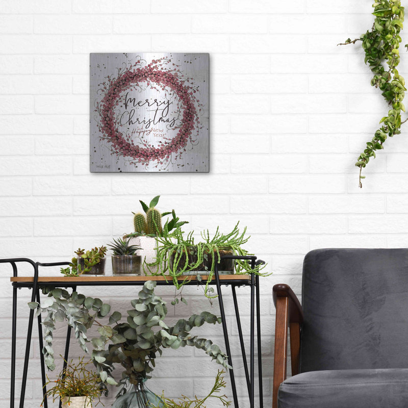 «Merry Christmas Berry Wreath» par Cindy Jacobs, art mural en métal, H 12 po x l 12 po
