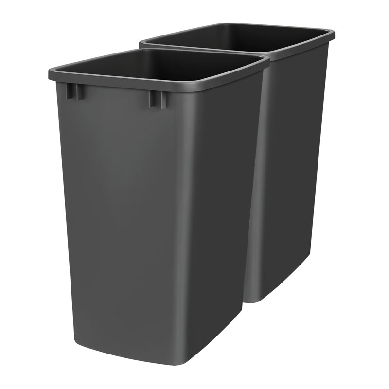 Black Polymer 35 Quart Pull-Out Trash Bin Set