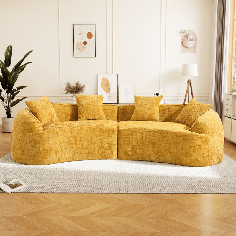 Canapé modulaire incurvé 109,45 po sans assemblage pour de multiples cas de figure, Jaune