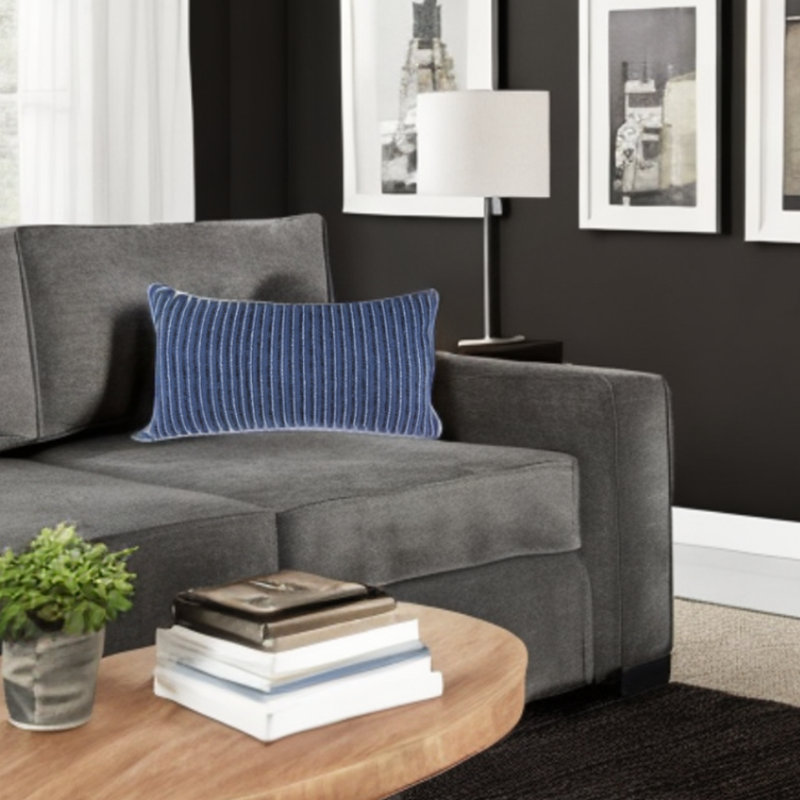 Oreiller 14 po x 14 po en mélange de coton bleu