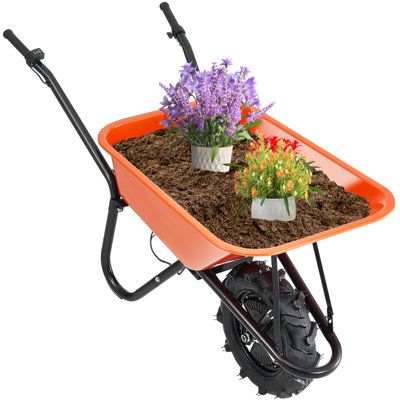 Chariot de brouette électrique, chariot de jardin utilitaire de 500 W, 4 pi³ Pi. Capacité de charge et capacité de 330 lb avec poignée en métal et roues de 16 po, chariot de jardin à brouette et wagons pour ferme à gazon
