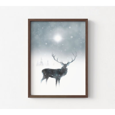 Renne, reproduction d'art majestueux, faune, cerf, brumeux, hiver, paysage, Noël minimaliste, art mural nordique scandinave