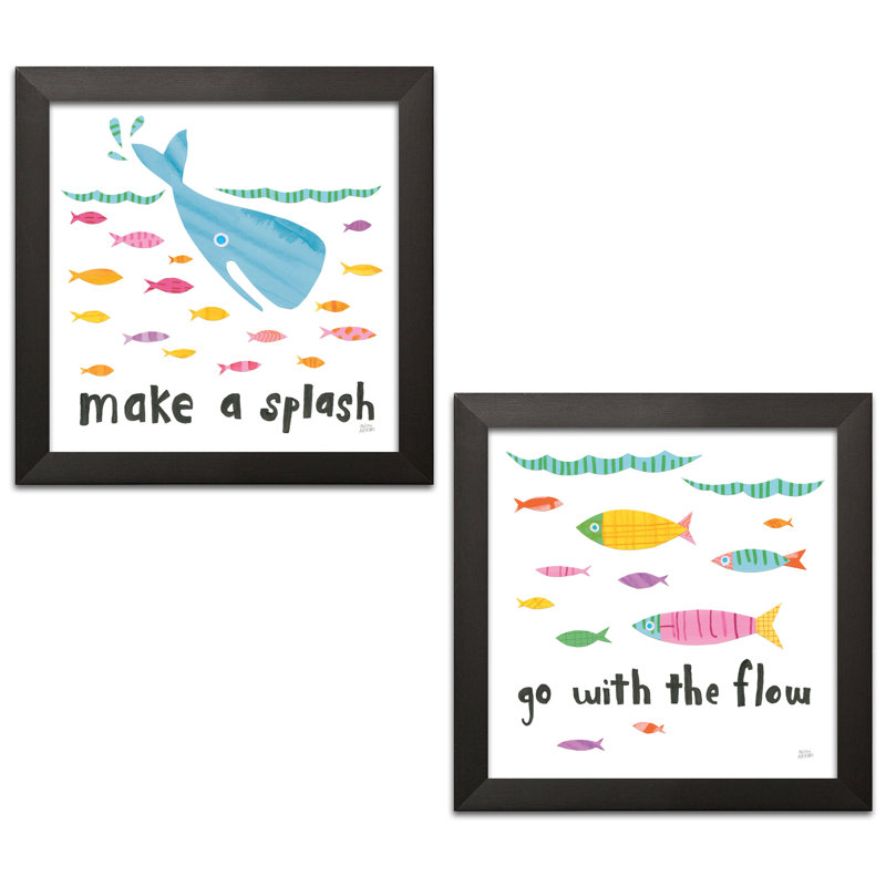 «Ocean Splash I & II», ensemble de 2 pièces encadrées, Papier avec cadre noir, H 12 po x l 12 po x P 1,5 po