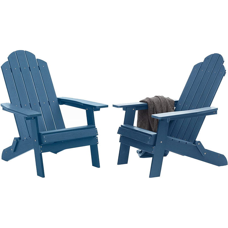 Suzzette Foldable Outdoor Adirondack Set, Dark Blue