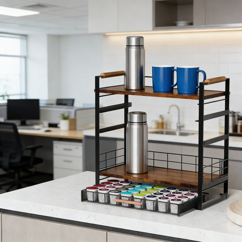 3-Tier Coffee Bar Station Organizer With Drawer - Holds 32 K-Cups, 12 Mugs, And Coffee Accessories For Countertop