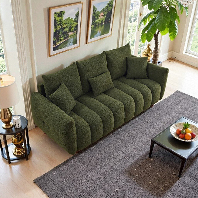 Canapé 79,5 po à trois places en velours de peluche - Confort moelleux avec structure en bois massif, Vert